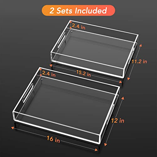 Maxgear Acrylic Decorative Tray Serving Trays With Handles (16 Inches, Set Of 2), Clear Decorative Tray Coffee Table Nesting Trays Ottoman Tray For Food, Tea, Snacks, Kitchen, Vanity #TOP6