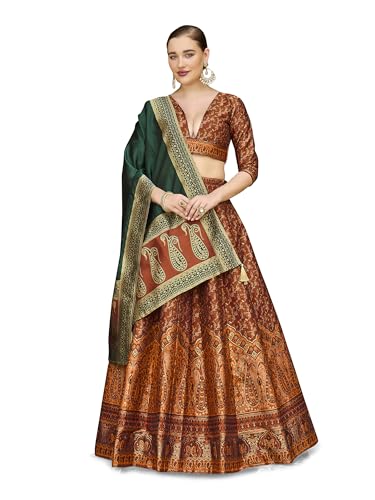 Image of PURVAJA Women's Kanjiwaram Semi-Stitched Lehenga choli
