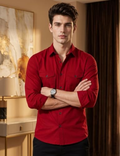 Image of Men's Double Flap Pocket | Regular Fit | Solid Spread Collar | Versatile Everyday Office Wear Comfortable |Stylish Design | Shirt