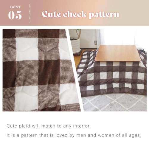 パレットライフ Kotatsu Blanket Comforter Rectangle 74 x94in Kotatsu Futon Double Sided Reversible Home and Living (Plaid-Brown74x94in) - Thumbnail 7