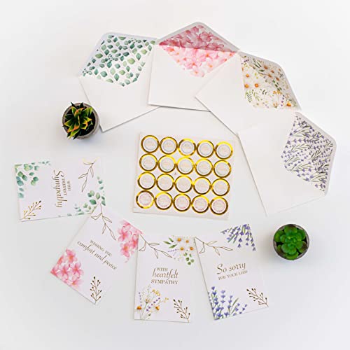 Vns Creations 20 Floral Sympathy Cards With Envelopes, 4 X 6 In Assorted Watercolor Floral & Gold Foil Condolences Cards, Bulk Boxed Set Of Bereavement Greeting Cards Pack #TOP3
