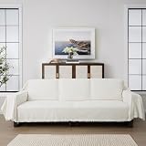 Chenille Couch Cover Washable Beige White Couch Throw Covers for 2 Cushion Couch Comfortable Thick Soft Blanket Sofa Covers L Shape Heavy Duty Furniture Protector for Kids, Pets, Ivory 71'x 118'
