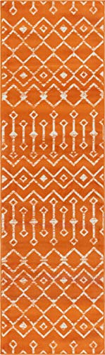 Rugs.com Geometric Kasbah Trellis Collection Rug – 2' X 8' Runner Orange Low Pile Rug Perfect For Living Rooms, Large Dining Rooms, Open Floorplans #TOP1
