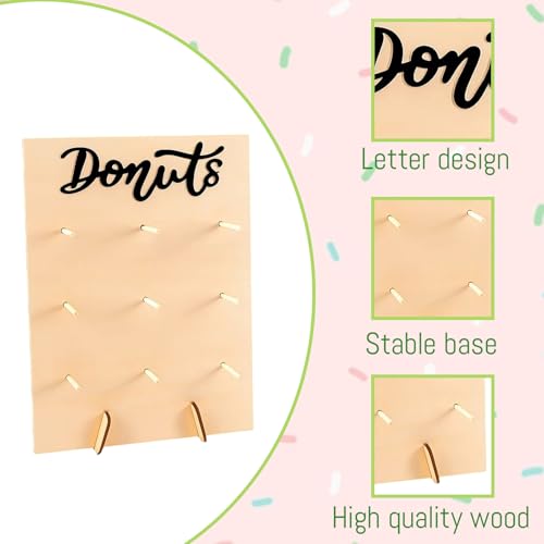 PcvGef Donut Ständer, Donut Wand für Hochzeiten, Geburtstage, Babypartys und Jubiläen, Holz Donutständer mit 9 Löchern, 35×26 cm, natürliche Holzfarbe