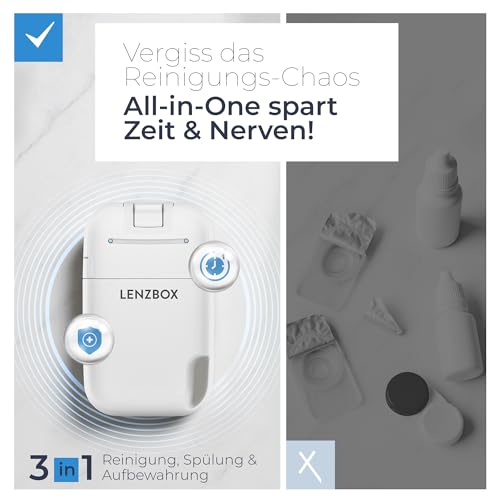 LENZBOX Soft Set inkl. 3X LenzCare - Premium All-In-One Pflegesystem für weiche Kontaktlinsen, Kontaktlinsenbehälter mit Flüssigkeit, reisetauglich & kompakt, Made in Germany, Farbe Flambé