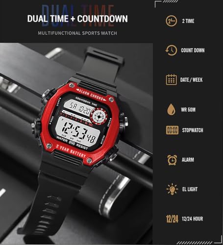 Image of Time Up Digital Dial Finer-Quality Material Square Shape Waterproof,Alarm,Night-Light Watch for Men & Women- WF124-X