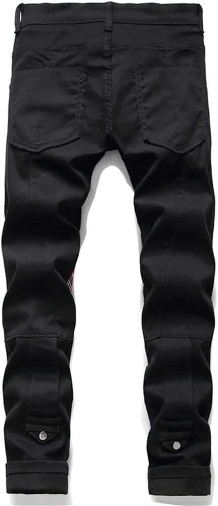 Mens Cotton Jeans Stitching Patch Slim Skinny Men Trousers Casual Male Denim Pants