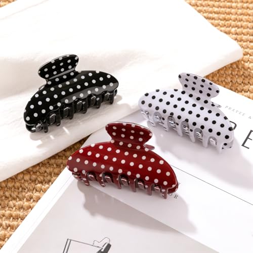 3 Piezas de Pinzas para el Cabello con Motivo de Lunares, Clips Antideslizantes de Acetato para Cabello Grueso, Accesorios para Peinados Recogidos y Medio Recogidos miniatura 3