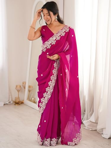 Image of SIRIL Women's Tissue Silk Sequence Embroidery Saree With Unstitched Blouse Piece