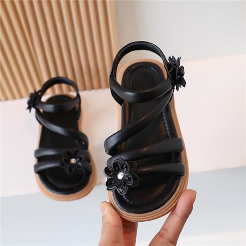 Kids Girls Sandals Casual Open Toe Flower Design Light Weight Adjustable Straps Summer Little Shoes For Girls Size 32