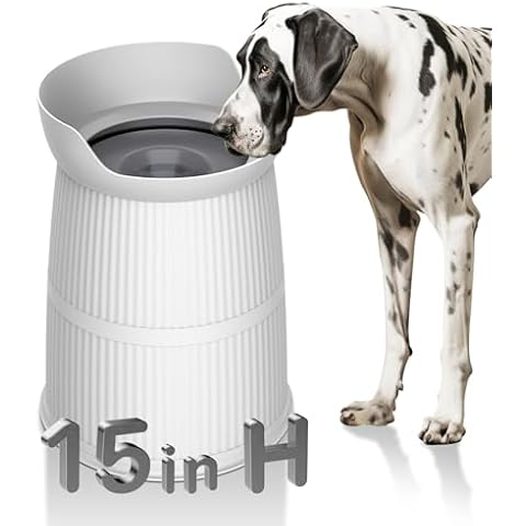 Salodal Elevated Dog Bowls Large Sized,15.4in High Raised Stand,4.4L No Spill Dog Water Bowl,Stainless Steel Bowl,Adjustable,Non-tip,Non-Slip,Dog Water Dispenser for Large Medium Dog Pets Cover