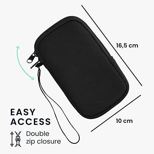 kwmobile Neoprene Phone Pouch Size M - 5.5" - Universal Cell Sleeve Mobile Bag with Zipper, Wrist Strap - Black