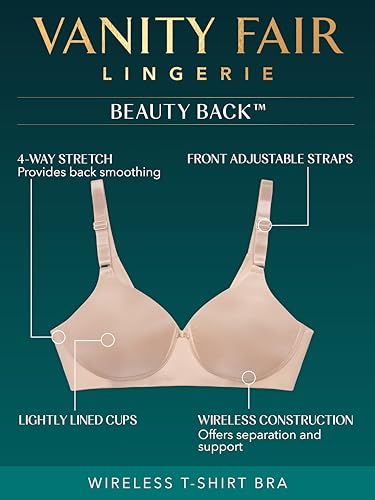 Vanity Fair Women's Full Coverage Beauty Back Smoothing Bra, 4-Way Stretch Fabric, Lightly Lined Cups up to DD4