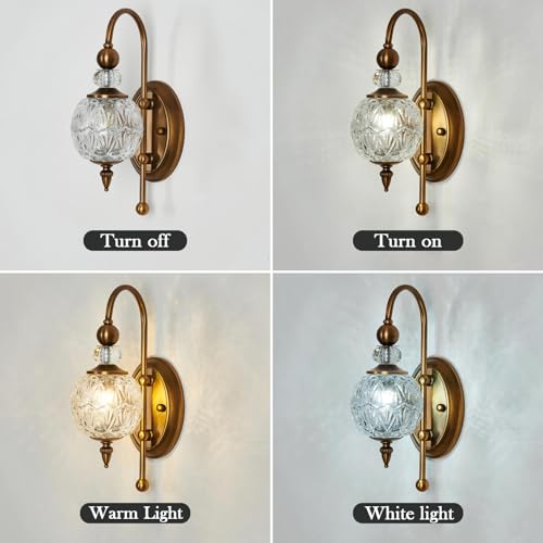 Piepooye Vintage Gold Wall Sconce Set of Two Mid Century Brushed Brass with Glass Globe Shade Vanity Light Indoor G9 Bulb Wall Light for Bathroom Farmhouse Bedroom Living Room Hallway by Piepooye - Used condition - Image 4