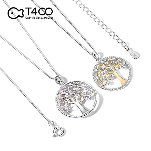 T400 Tree Of Life Necklace 925 Sterling Silver Golden Round Pendant Jewelry Gift For Mother Women #TOP2