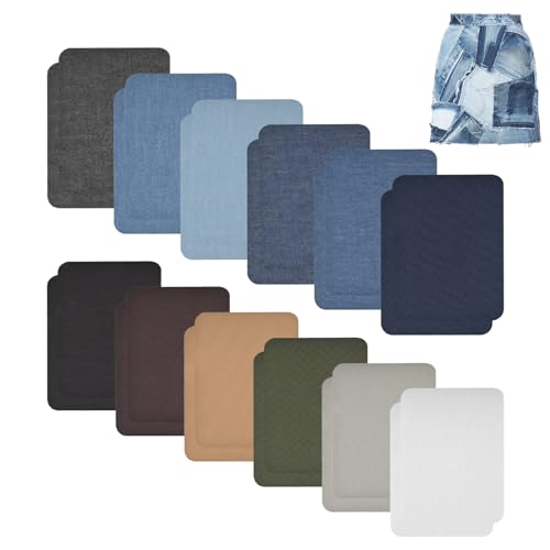 Parches para Planchar Jeans, Parches Jeans, 24 Parches para Planchar en 12 Colores, Patches para Proteger tu Ropa y Reparación de Pantalones, Chaquetas, Mochilas, Camisas