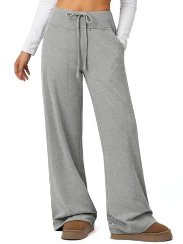 ATHMILE Women's Fall Fashion Outfits Wide Leg Baggy Pants Loose High-Waisted Sweat Pants Fashion Lounging Athletic Sweatpants with Side Pockets