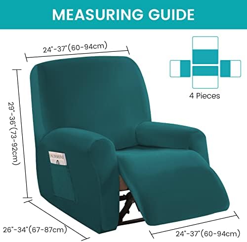 LiveGo Jacquard Recliner Chair Covers, Stretch Polyester Spandex Recliner Cover 4 Pieces, Reclining Chair Cover with Elastic Side Pocket, Armchair Cover for Living Room (Emerald)