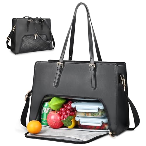 Laptop Tote Bag with Lunch Compartment, Womens Work Bag PU Leather Computer Briefcase for Business,Office,Work