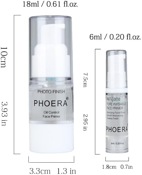 2Pcs Makeup Primer For PHOERA All Matte Oil Free Full Coverage Foundation Base Long Lasting Hydrating Smoothing Moisturizing Makeup Base Matte Face Foundation Primer (18ml)