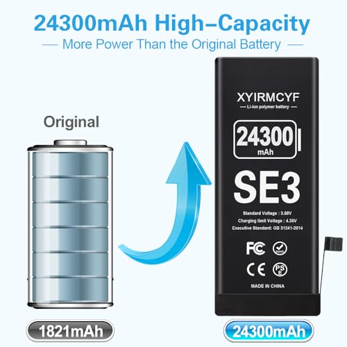 XYIRMCYF 24300mAh Super Capacity Battery Compatible with iPhone SE3(SE 2022 3rd Gen), 0 Cycle Li-Polymer Replacement Battery for iPhone SE3, with Professional Repair Tool Kit by XYIRMCYF - Used condition - Image 2