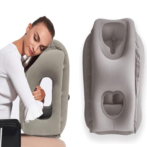 Almohada de Camping, Almohada de Apoyo para el Cuello, Almohada de Viaje portátil, Almohada de Viaje para reposacabezas, Almohada de Viaje Inflable, con Tapones para los oídos,Gris
