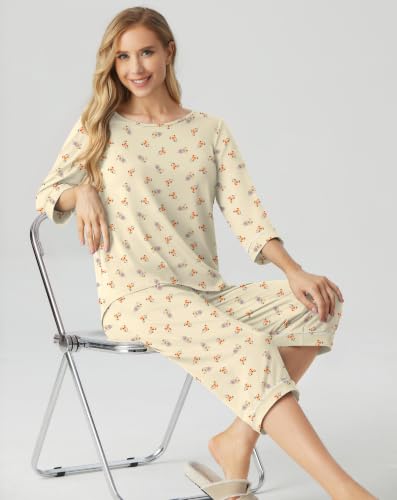 Image of PrinStory Womens Pajama Sets Capri Pjs Soft Lounge Sets XS-4XL