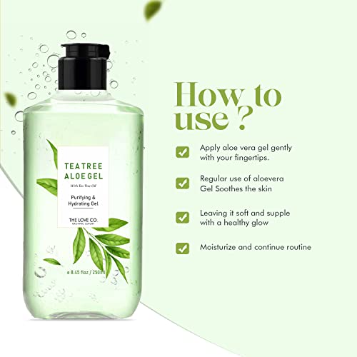 The Love Co. Tea Tree Oil Infused Aloe Vera Gel - Organic Aloe Vera Gel For Face, Skin And Hair - Pure Aloevera Gel For Sunburn Relief And Acne - Non Sticky Aloe Gel #TOP4
