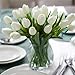WeTop 30pcs Real Touch Tulips PU Artificial Flowers, Fake Tulips Flowers for Arrangement Wedding Party Easter Spring Home Dining Room Office Decoration. (White)