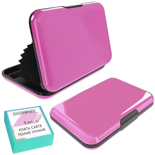 Porte Carte Homme Femme 2 Pieces Aluminium avec systeme de Verrouillage RFID Lutte Contre la fraude Anti-sans Contact Grande capacite Rose