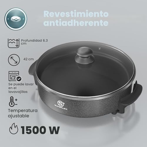 Miniatura 2 de Superlex Sartén Multifunción De 9,6 Litros, Con Tapa, 42 X 7 Cm, 1500 W, Sartén Eléctrica Para Pizza, Sartén Eléctrica Para Fiestas
