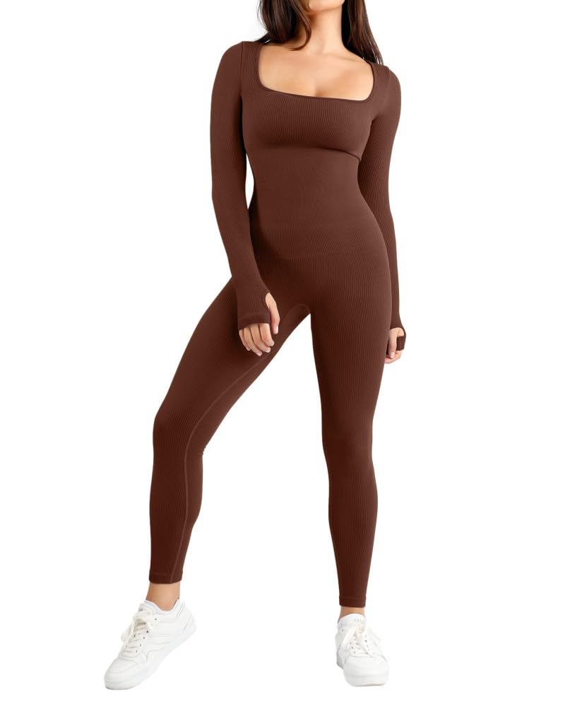 BRXL Long Sleeve Workout Jumpsuits for Women Full Body Suits Yoga Outfits