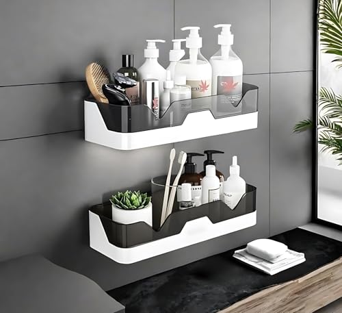 Image of Wall Mounted Shelf, Self-Adhesive, No-Drill ABS Plastic Organizer Rack for Bathroom, Kitchen & Home Accessories, Bathroom Hardware & Accessories for Shampoo, Soap & Toiletries