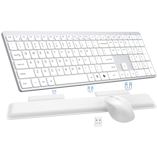 Wireless Keyboard and Mouse Combo, Full Size Silent Ultra Thin Keyboard with Magnetic Wrist Rest, Optical Mouse, 2.4G Lag-Free Cordless Mice Keyboard Set for Computer, Mac, Laptop, PC, Windows