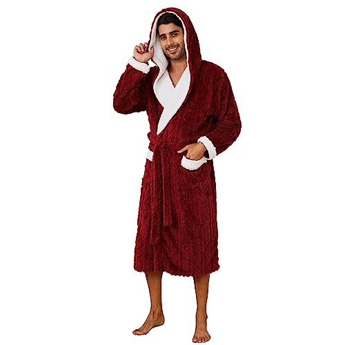 Vulcanodon Mens Robe with Hood,Full Length Plush Robe for Men Thick Fleece Bathrobe