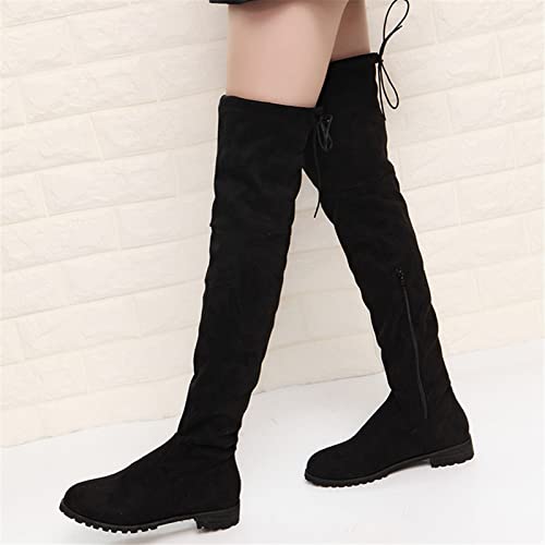ZBYY Women's Comfy Suede Block Heel Side Zipper Back Lace Thigh High Over The Knee Boots Fashion Sexy Chunky Heel Boots4