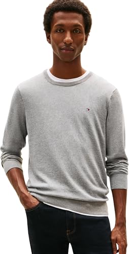 Tommy Hilfiger Uomo Pullover Essential Cotton Crew Neck in Cotone, Grigio (Medium Grey Heather), L