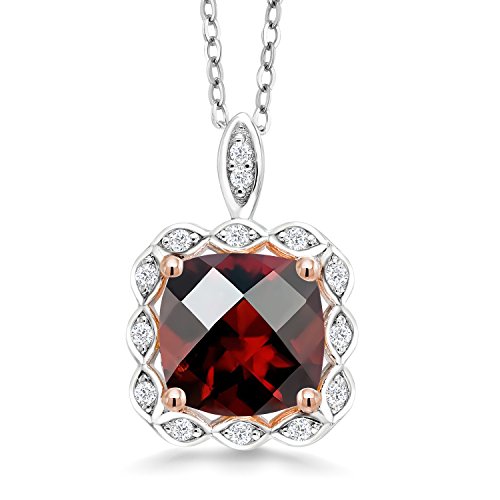 Gem Stone King 925 Sterling Silver Red Garnet Pendant Necklace For Women (2.57 Ct Cushion Checkerboard-Cut Gemstone Birthstone with 18 Inch Silver Chain)