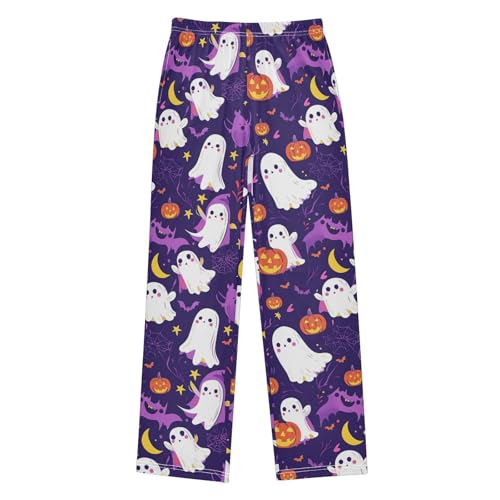 Boys' Pants Halloween Ghosts Bats Dark Purple Long Bottoms Jogger Pants Elastic Waist Trousers with Pockets S-XL
