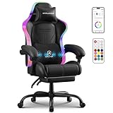 GTPLAYER Gaming Chair, Computer Chair with RGB LED Lights, High Back Ergonomic Chair for Adults with Footrest, Reclining Office Chairs, Linkage Armrest, Black (with Massage Lumbar)