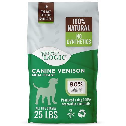 NATURE'S LOGIC Dry Dog Food - 100% Natural - No Synthetics - for All Ages, Sizes, Breeds - Free from Common Allergens, High Protein - Venison Meal Feast, 25lbs