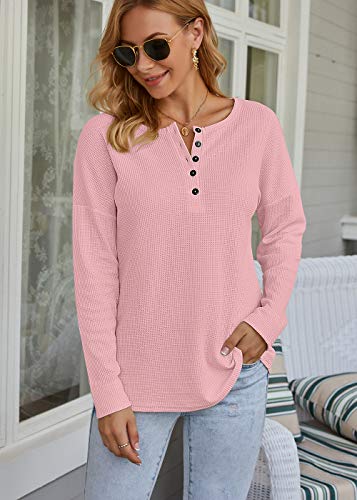 Image of MOLERANI Womens Long Sleeve Waffle Knit Henley Shirts Tunic Tops