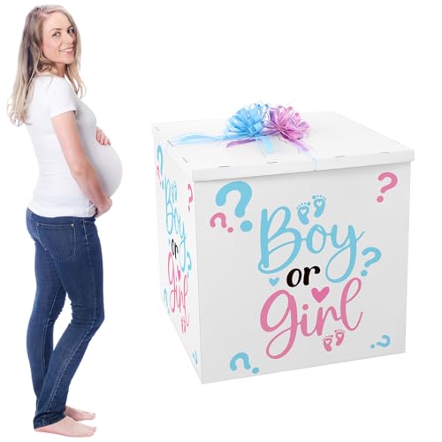 AmazingSpark 28in Jumbo Gender Reveal Gift Box Kit with Oversized Box Giant Pull Bows Boy or Girl Stickers for Gender Reveal Baby Shower Birthday Party Decor