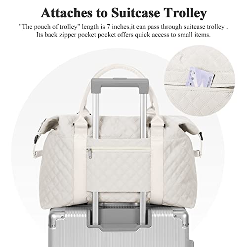 Reisetasche Damen Sporttasche Handgepäck Tasche,Weekend Bag mit Kulturbeutel&Nasstasche,Wasserdicht Schwimmtasche Travel Duffle Bag,Fitnesstasche Trainingstasche Frauen Tragetasche, Beige