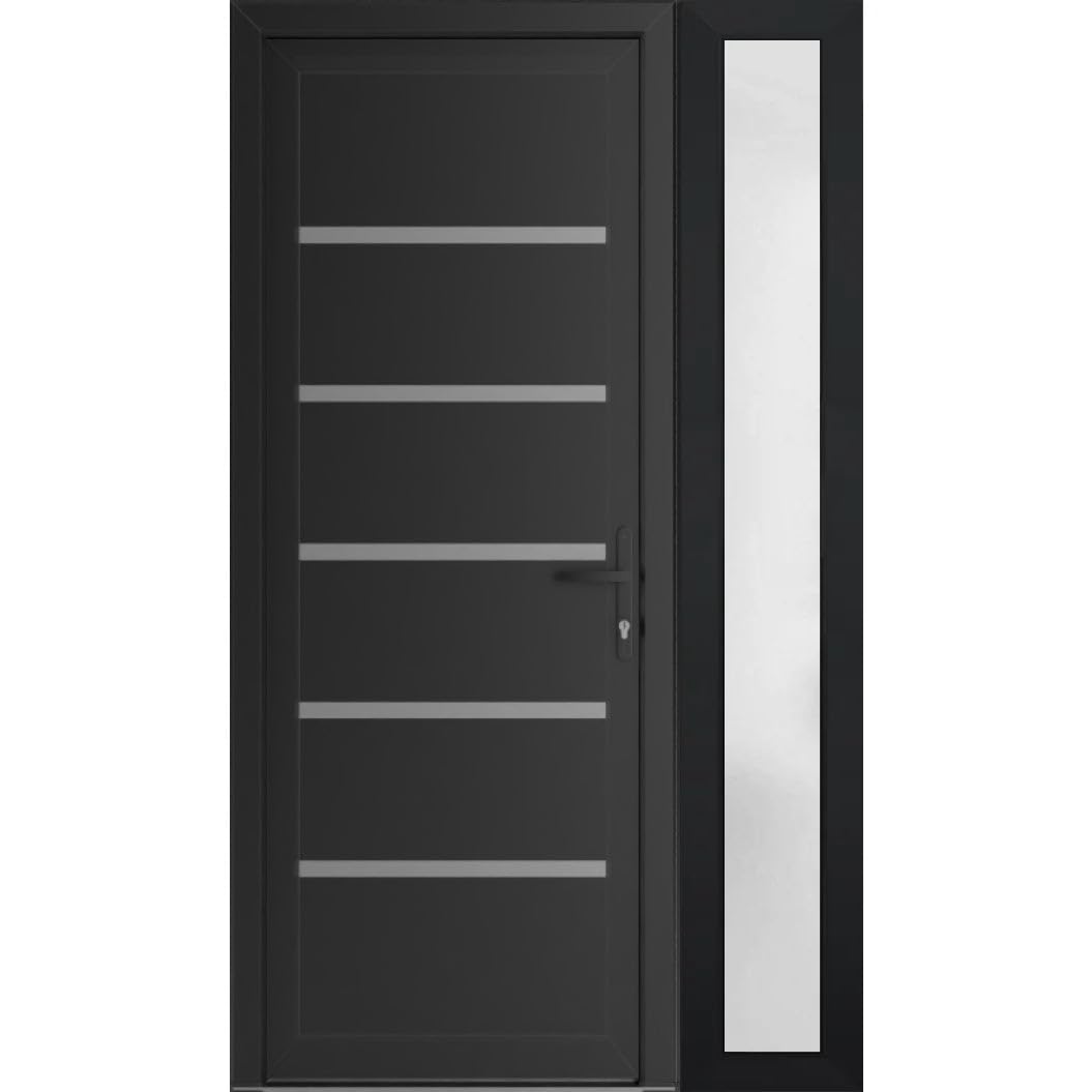 VDOMDOORS Front Exterior Door Prehung 30 x 80 inches | Manux 8415 Matte Black | Entry Door with Frame | Metal Sidelite Transom | 1 Sidelites 12" | Left Hand | Front Entry