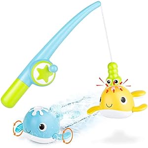 KASTWAVE Bath Toys Magnetic Fishing Games Wind-up Swimming Whales Water Table Pool Bath Fun Time Bathtub Tub Toy for…