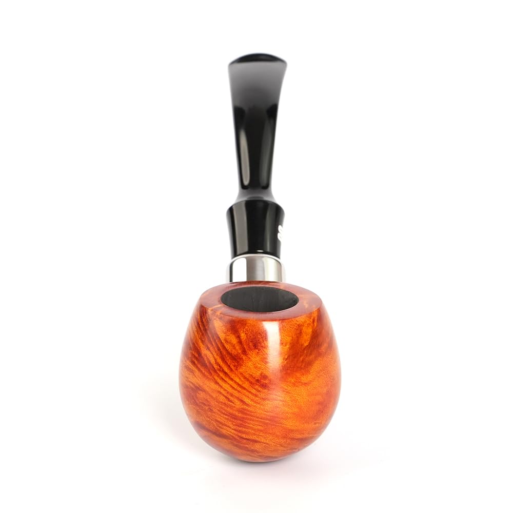 MUXIANG Pipe à tabac en bruyère classique pomme pliée avec anneau en métal AA0452Q