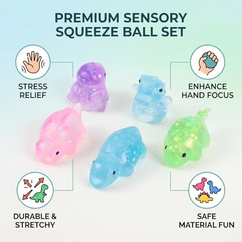 Decumeby Stretch and Squeeze Stress Ball 5PCS Dinosaur Slow Rebounding TPR Sensory Toy for Kids Adults, Soft Squeeze Pressure Relief Balls for Home Office, Enhance and Motor Skills - Image 4