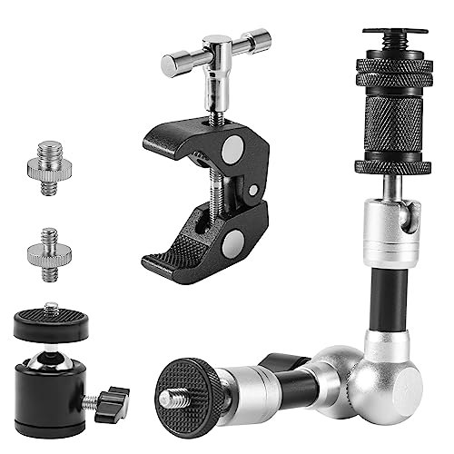 FAEFTY 7 Inch Magic Arm with Super Clamp, Camera Articulated Arm with Ball Head, Tripod Clamp for Cameras, Flash, Monitor, LED Light