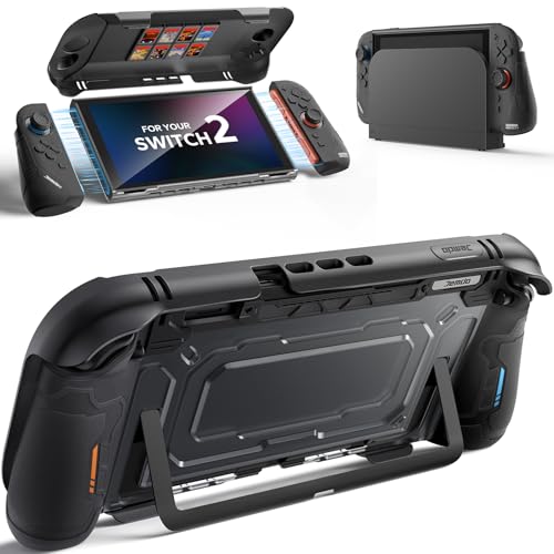 JEMDO Custodia Split Dockable per Switch 2, Grip Case Ergonomico in Silicone per Joy Con, Retro in PC e Telaio TPU, Cover Frontale con 8 Slot per Giochi e 2 Coprilevette